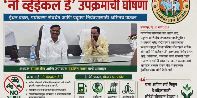 सोलापूर झेडपीकडून सोमवारी “नो व्हेईकल डे”
